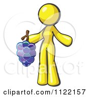Poster, Art Print Of Yellow Woman Vintner Wine Maker Holding Grapes