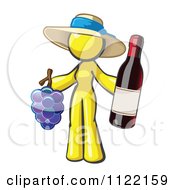 Yellow Woman Vintner Wine Maker Wearing A Hat And Holding Grapes And Wine