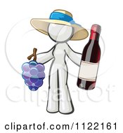 Poster, Art Print Of White Woman Vintner Wine Maker Wearing A Hat And Holding Grapes And Wine