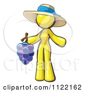 Poster, Art Print Of Yellow Woman Vintner Wine Maker Wearing A Hat And Holding Grapes