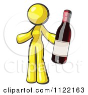 Poster, Art Print Of Yellow Woman Vintner Holding A Bottle Of Red Wine