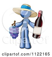 Poster, Art Print Of Blue Woman Vintner Wine Maker Wearing A Hat And Holding Grapes And Wine