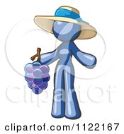 Poster, Art Print Of Blue Woman Vintner Wine Maker Wearing A Hat And Holding Grapes