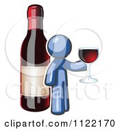 Poster, Art Print Of Blue Man Wine Tasting By A Giant Bottle