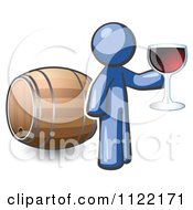 Blue Man Toasting By A Wine Barrel At A Winery
