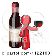 Poster, Art Print Of Red Man Wine Tasting By A Giant Bottle