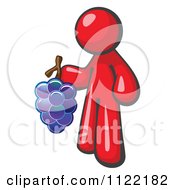 Poster, Art Print Of Red Man Vintner Wine Maker Holding Grapes