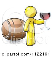 Yellow Man Toasting By A Wine Barrel At A Winery