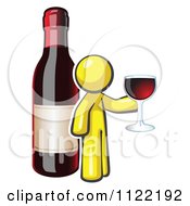 Poster, Art Print Of Yellow Man Wine Tasting By A Giant Bottle