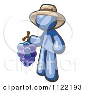 Poster, Art Print Of Blue Man Vintner Wine Maker Wearing A Hat And Holding Grapes