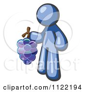 Poster, Art Print Of Blue Man Vintner Wine Maker Holding Grapes