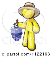 Yellow Man Vintner Wine Maker Wearing A Hat And Holding Grapes