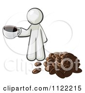 White Man With A Cup Of Coffee By Beans