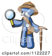 Poster, Art Print Of Blue Man Explorer With A Pack Cane And Magnifying Glass