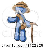 Poster, Art Print Of Blue Man Explorer With A Pack And Cane