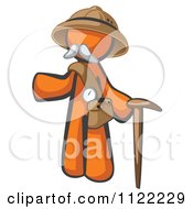 Poster, Art Print Of Orange Man Explorer With A Pack And Cane