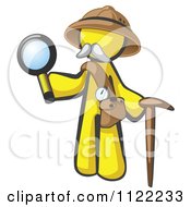 Poster, Art Print Of Yellow Man Explorer With A Pack Cane And Magnifying Glass