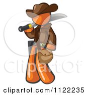 Poster, Art Print Of Orange Explorer Man Carrying A Machete