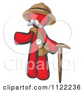 Poster, Art Print Of Red Man Explorer With A Pack And Cane