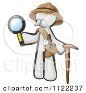 Poster, Art Print Of White Man Explorer With A Pack Cane And Magnifying Glass