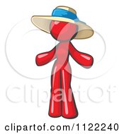 Cartoon Of A Red Woman Wearing A Sun Hat Royalty Free Vector Clipart by Leo Blanchette