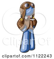 Cartoon Of A Blue Aviator Pilot With A Leather Helmet Royalty Free Vector Clipart by Leo Blanchette