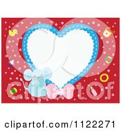 Poster, Art Print Of Heart Frame With A Cute Baby Boy Elephant On Red