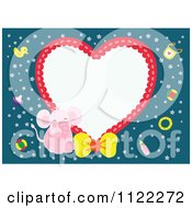Poster, Art Print Of Heart Frame With A Cute Baby Girl Elephant On Blue