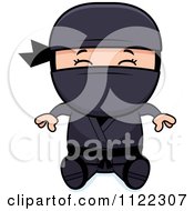 Cartoon Of A Happy Ninja Boy Sitting Royalty Free Vector Clipart