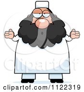 Cartoon Of A Clueless Or Careless Shrugging Chubby Muslim Man Royalty Free Vector Clipart