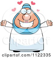 Cartoon Of A Chubby Muslim Woman With Open Arms Royalty Free Vector Clipart