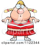 Cartoon Of A Surpised Chubby Blond Cheerleader Royalty Free Vector Clipart