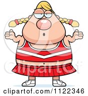 Cartoon Of A Shrugging Careless Chubby Blond Cheerleader Royalty Free Vector Clipart