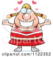 Cartoon Of A Chubby Blond Cheerleader With Open Arms Royalty Free Vector Clipart