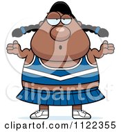Cartoon Of A Shrugging Careless Chubby Black Cheerleader Royalty Free Vector Clipart