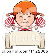 Poster, Art Print Of Happy Red Haired Cheerleader Girl Over A Sign