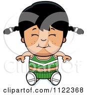 Cartoon Of A Happy Asian Cheerleader Girl Sitting Royalty Free Vector Clipart by Cory Thoman