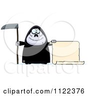 Poster, Art Print Of Happy Chubby Grim Reaper With A Sign 2