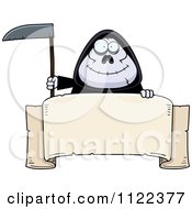 Poster, Art Print Of Happy Chubby Grim Reaper With A Sign 1
