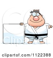 Poster, Art Print Of Chubby Black Belt Karate Man With A Sign