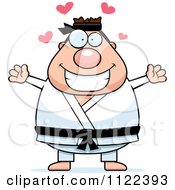Cartoon Of A Chubby Black Belt Karate Man With Open Arms Royalty Free Vector Clipart