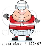Cartoon Of A Waving Chubby Hockey Player Man Royalty Free Vector Clipart by Cory Thoman