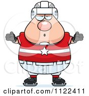 Cartoon Of A Careless Shrugging Chubby Hockey Player Man Royalty Free Vector Clipart