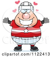 Cartoon Of A Chubby Hockey Player Man With Open Arms Royalty Free Vector Clipart by Cory Thoman