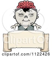 Poster, Art Print Of Happy Zombie Boy Over A Banner Sign