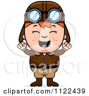 Poster, Art Print Of Happy Red Haired Aviator Pilot Boy Cheering