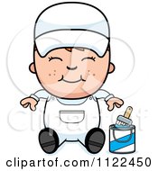 Cartoon Of A Happy Red Haired Painter Boy Sitting Royalty Free Vector Clipart