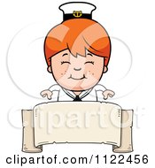 Poster, Art Print Of Happy Red Haired Sailor Boy Over A Banner Sign