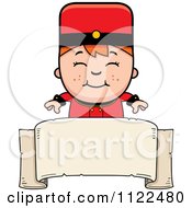 Poster, Art Print Of Red Haired Bellhop Hotel Boy Over A Banner