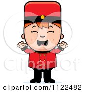 Red Haired Bellhop Hotel Boy Cheering